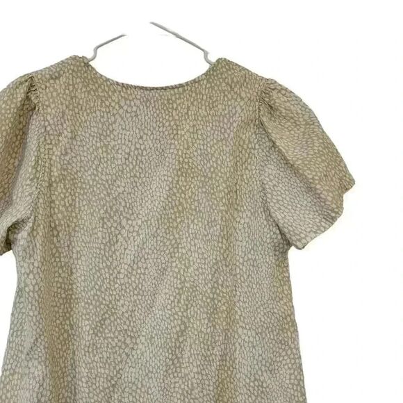 Nicole Miller Women's Green & White Floral Linen/Viscose V-Neck Short Sleeve Ple - Picture 8 of 14